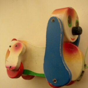 1950s, Made in Japan, Hand Painted, Wooden, 7in Puppy Pull Toy