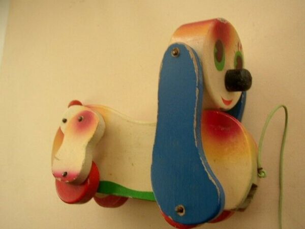 1950s, Made in Japan, Hand Painted, Wooden, 7in Puppy Pull Toy