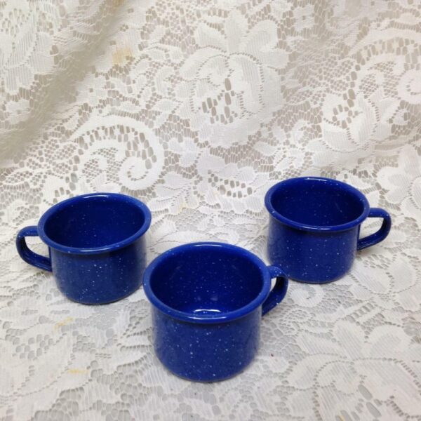 Vintage, Rare, Blue and White Speckled Enamelware, 7pc Childs Tea Set for 3