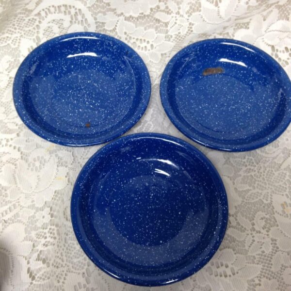 Vintage, Rare, Blue and White Speckled Enamelware, 7pc Childs Tea Set for 3