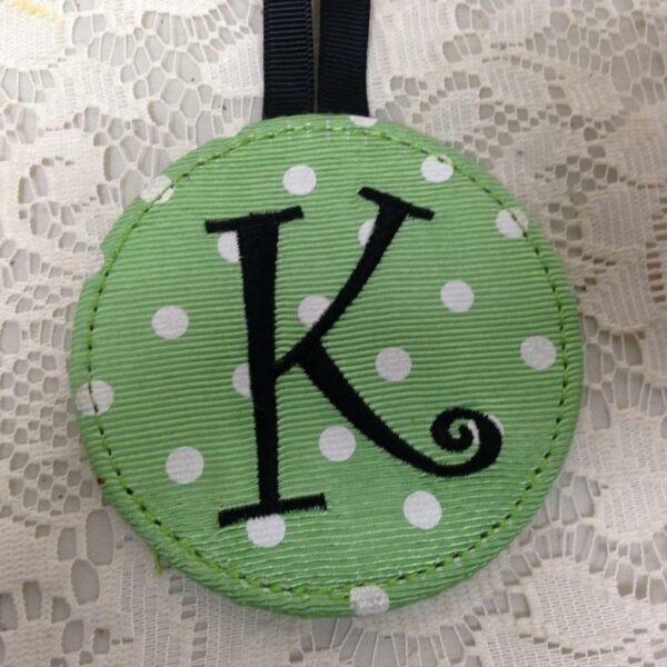 Monogram K Green Polka Dot Ornament 3.5in in D