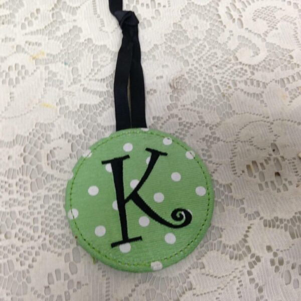 Monogram K Green Polka Dot Ornament 3.5in in D