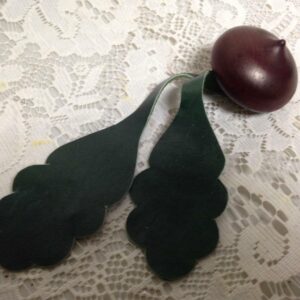 Carved Wooden Cherry Ornament 2.5in in D x 1.5in H; Leaf 7in L x 2in