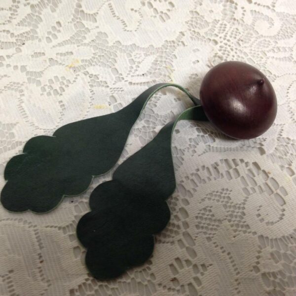 Carved Wooden Cherry Ornament 2.5in in D x 1.5in H; Leaf 7in L x 2in