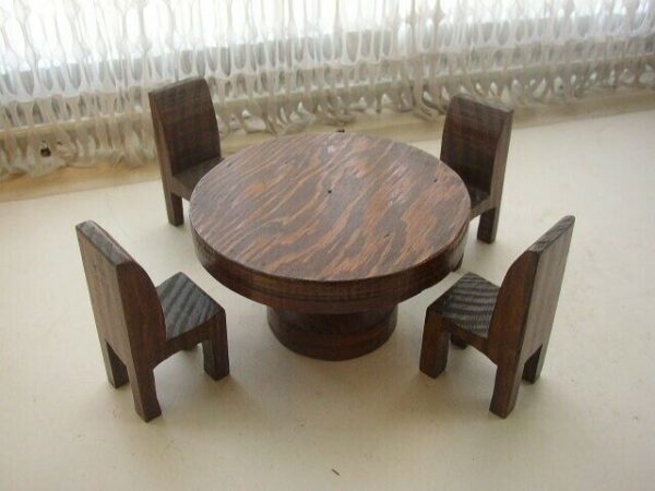 Vintage, Folk Art, Wooden Doll's 5-pc Dining Set