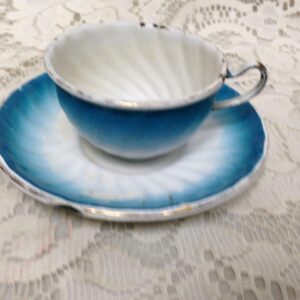 Vintage, French, Child's 2pc Swirled Flow Blue Enamelware Cup and Saucer