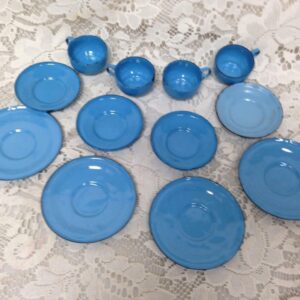 Antique, 12-pc French Blue Enamelware Child's Dinner-Tea Set for 4