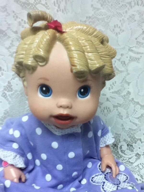 2009 Hasbro 14" Baby Alive Doll in Purple Dotted Dress