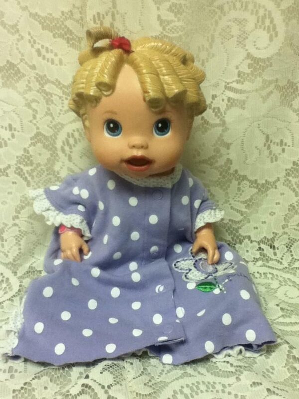 2009 Hasbro 14" Baby Alive Doll in Purple Dotted Dress