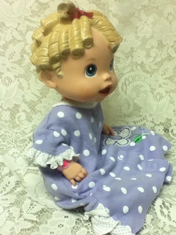 2009 Hasbro 14" Baby Alive Doll in Purple Dotted Dress