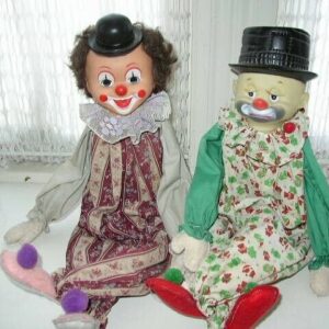 1950-60s Pair of Beautiful 24" Decorative Mantel-Shelf Clowns