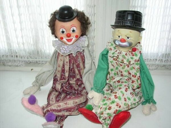 1950-60s Pair of Beautiful 24" Decorative Mantel-Shelf Clowns