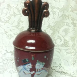 Mr. & Mrs. Snowman, Magenta Candy, Cookie, Candle Jar with Lid 8.5in H x 4in D