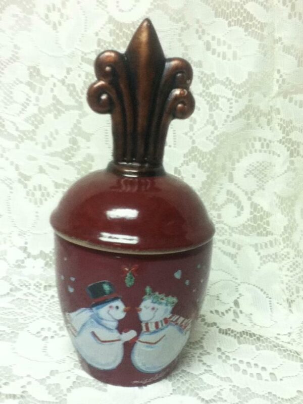 Mr. & Mrs. Snowman, Magenta Candy, Cookie, Candle Jar with Lid 8.5in H x 4in D