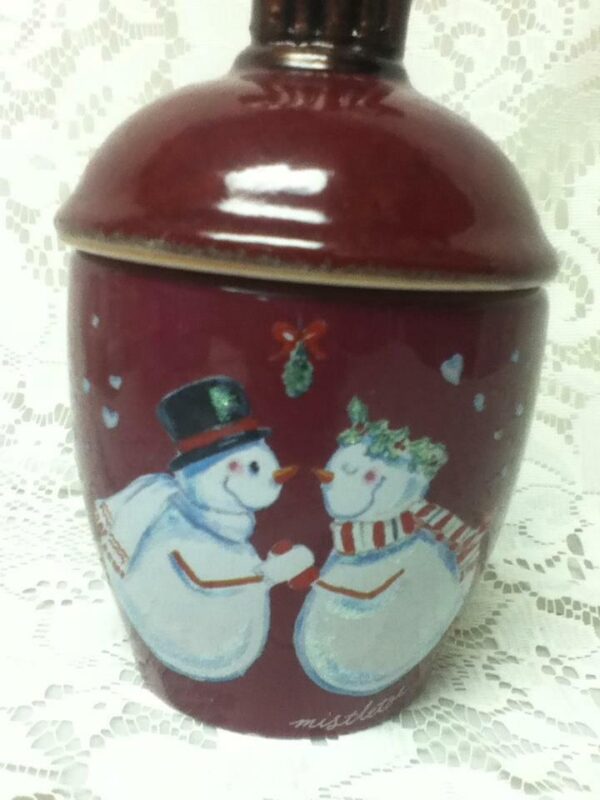 Mr. & Mrs. Snowman, Magenta Candy, Cookie, Candle Jar with Lid 8.5in H x 4in D