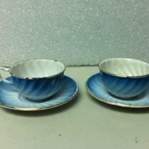 Antique, Rare 4-pc Child’s Flow Blue Enamelware Cup and Saucer -C