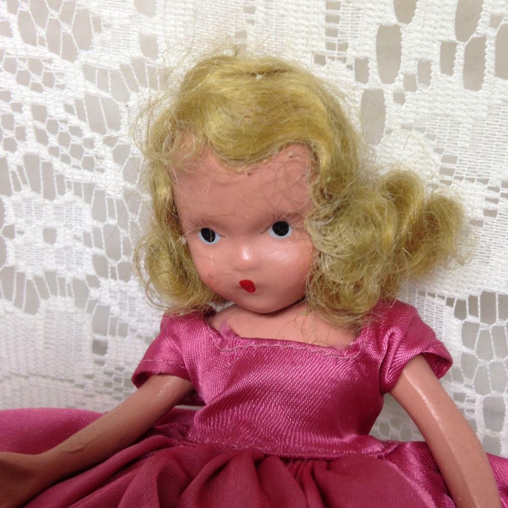 Vintage, Rare, 1930-40s 6.5in Nancy Ann Story Book Bisque Doll in Pink Gown