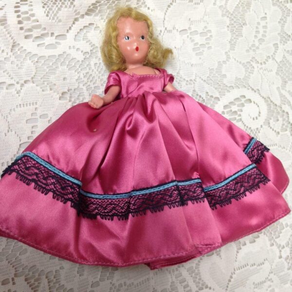 Vintage, Rare, 1930-40s 6.5in Nancy Ann Story Book Bisque Doll in Pink Gown