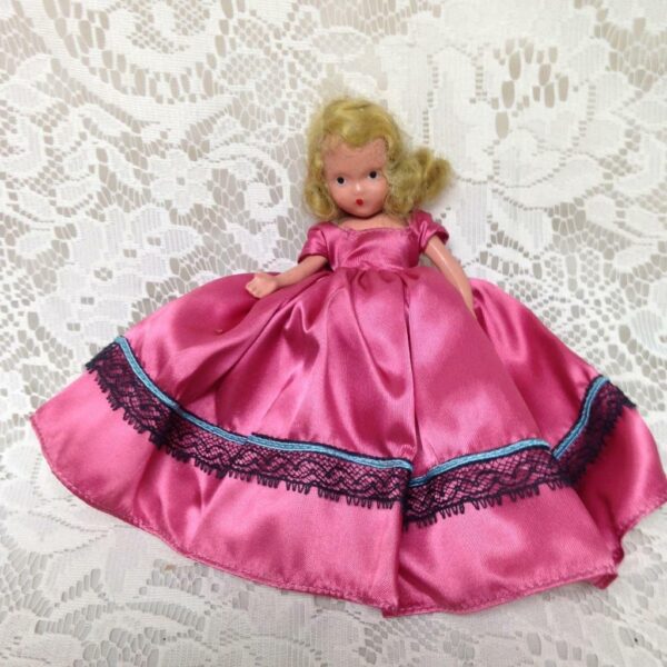 Vintage, Rare, 1930-40s 6.5in Nancy Ann Story Book Bisque Doll in Pink Gown