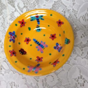 Lumela, South Africa, Yellow-Insects, Child's Enamelware Bowl 1.5in T x 5.5in W