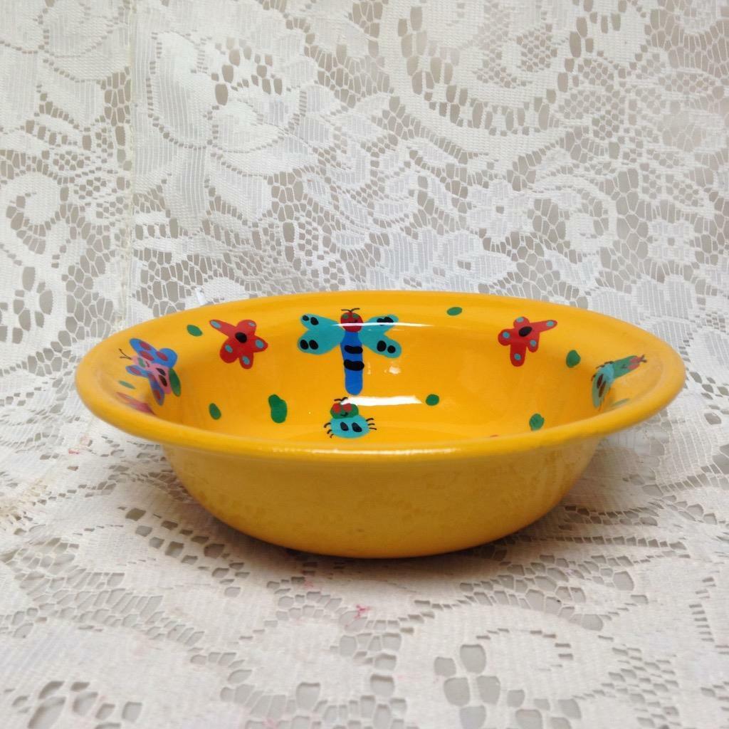 Lumela, South Africa, Yellow-Insects, Child’s Enamelware Bowl 1.5in T x 5.5in W