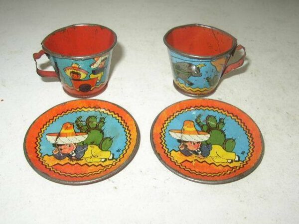 1940s Ohio Art #80 Mexican Boy Child’s Tin Tea Set