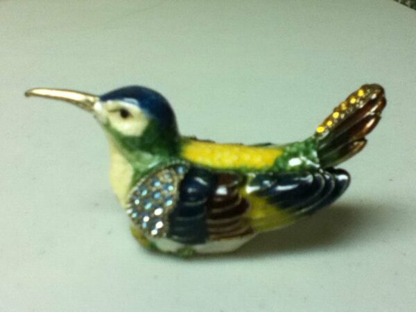 Multi-color Enamel Humming Bird with Rhinestones, Gift or Ring Box