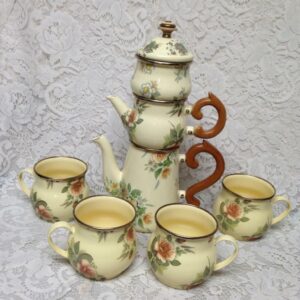 1983 Victoria n Richard MacKenzie Childs Ltd Beige Floral Enamelware 8pcTea Set