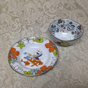 Disney, Donald Duck and Pluto, Childs 2-pc Enamelware Bowl and Plate Set