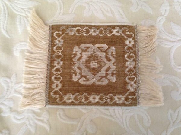 Vintage, Dolls House, Brown and White Area Rug with Fringes 10in x 6.5in