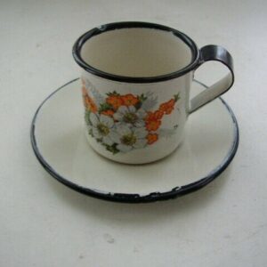 Vintage, 2-pc Enamelware Child's Cup and Saucer