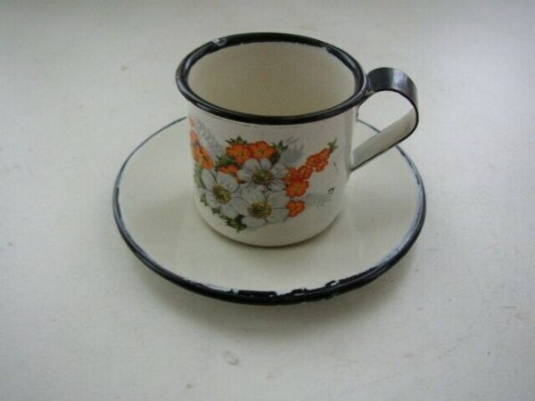 Vintage, 2-pc Enamelware Child's Cup and Saucer