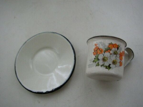 Vintage, 2-pc Enamelware Child's Cup and Saucer