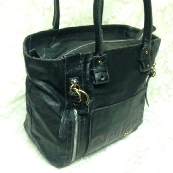 Authentic, Chloe Large Black Distressed Leather Shoulder Bag 12inx12inx7in