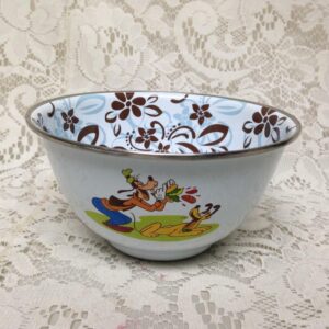 Disney, Childs Goofy and Pluto Enamelware Bowl 3in H x 6in D