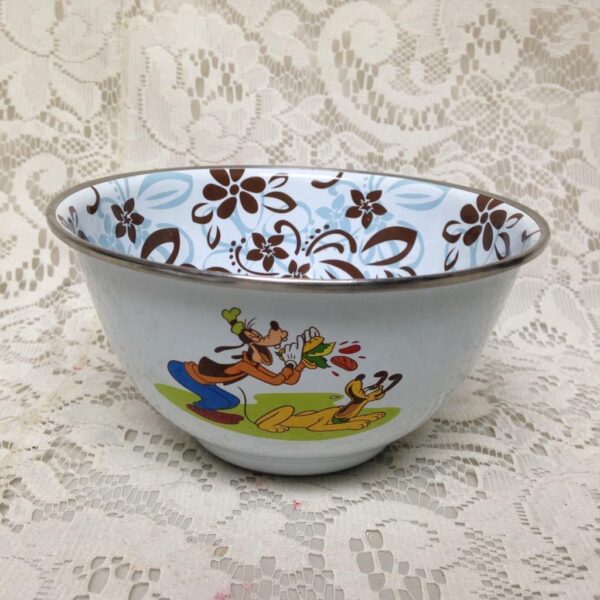 Disney, Childs Goofy and Pluto Enamelware Bowl 3in H x 6in D