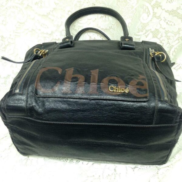 Authentic, Chloe Large Black Distressed Leather Shoulder Bag 12inx12inx7in