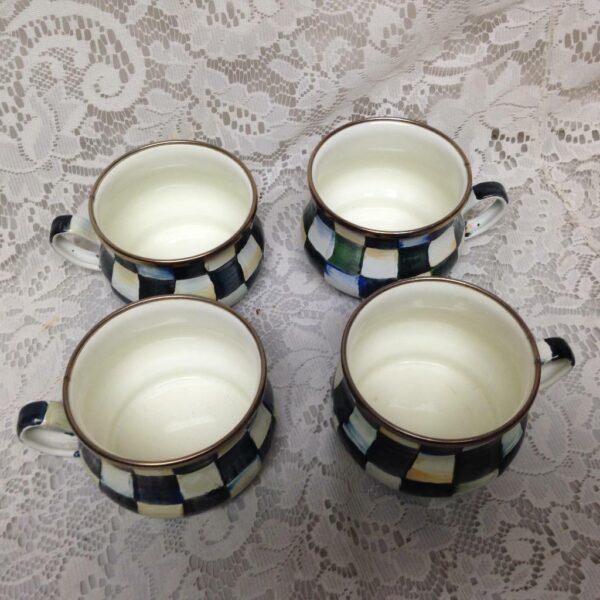 MacKenzie Childs Courtley Check Enamelware 2 Qts Tea Kettle with 4 Cups