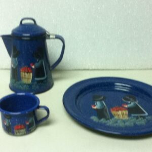 Beautiful, Amish, Hand-painted, Blue Enamelware , 3-pc Child's Tea Set