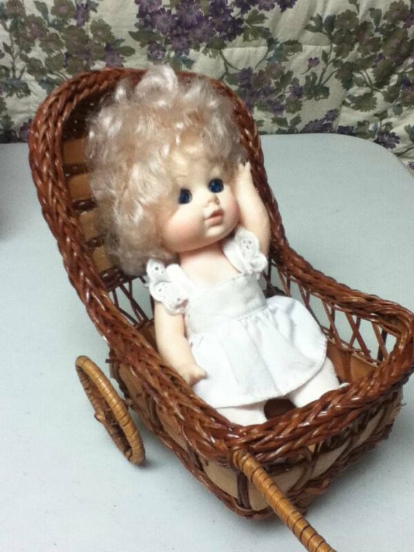 Vintage, 8in Eugene Blond Doll in 2-wheeler, Wicker Buggy or Stroller