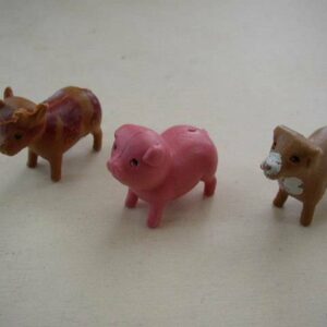 Vintage, Lot of 3 Miniature-Dollhouse, Farm Animals, Cow, Pig and Sheep