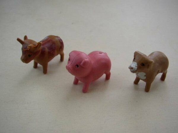 Vintage, Lot of 3 Miniature-Dollhouse, Farm Animals, Cow, Pig and Sheep