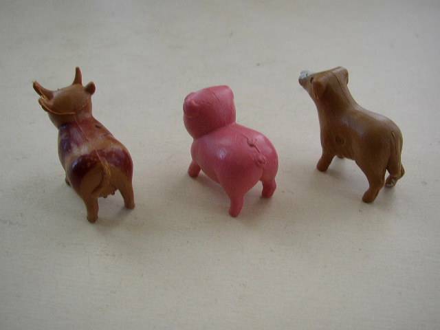 Vintage, Lot of 3 Miniature-Dollhouse, Farm Animals, Cow, Pig and Sheep