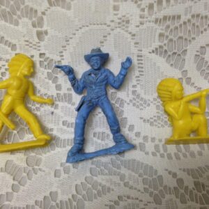 Vintage, Painted, 3-pcs Miniature Cowboy with 2 Indians, 2.5in each (#5)