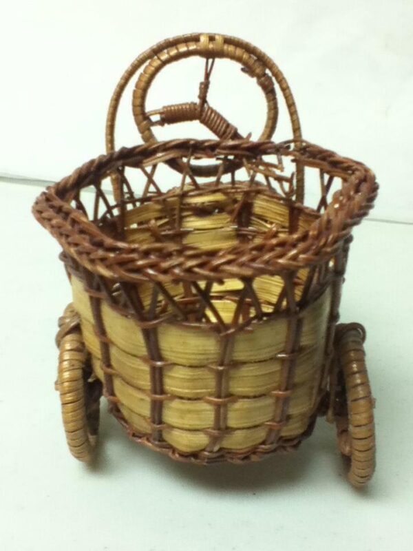 Vintage, Handcrafted, 6in x5in x4in Figural Wicker Automobile Planter