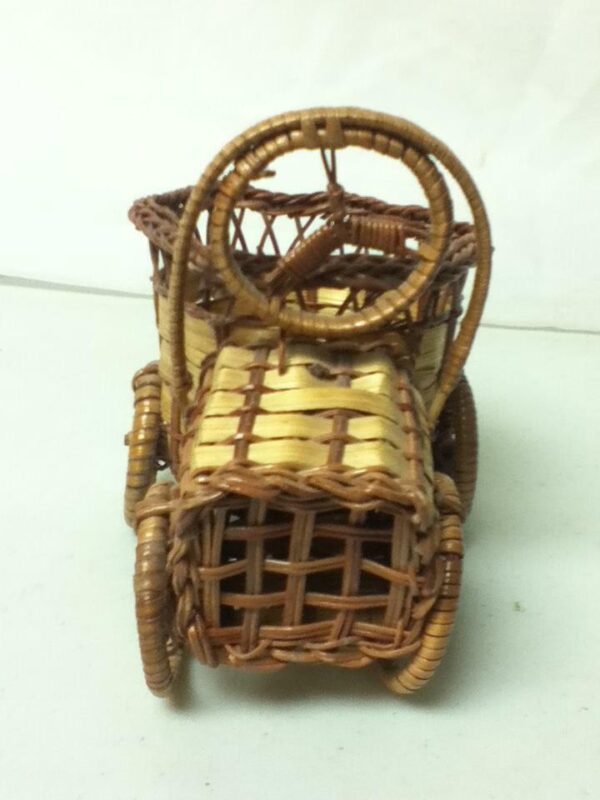 Vintage, Handcrafted, 6in x5in x4in Figural Wicker Automobile Planter