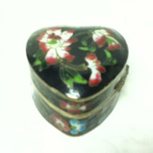 Vintage, Beautiful, Cloisonne, Heart-Shape, Hinged, Black, Floral Trinket Box