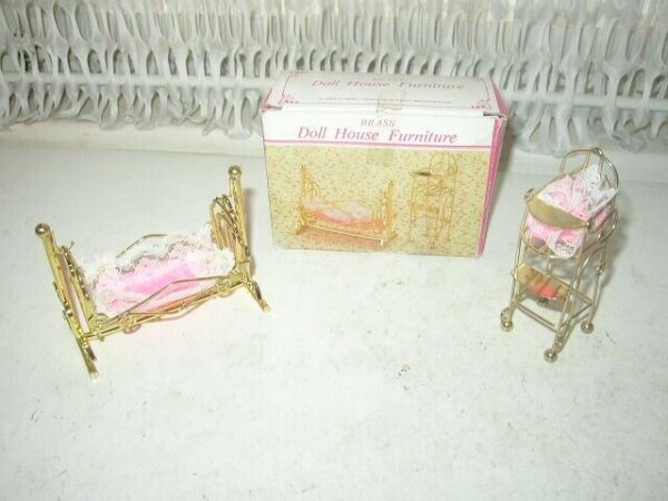 1960s Superior Marketing Prod. 4pc Dolls Nursery Crib-High Chair Set - Orig. Box