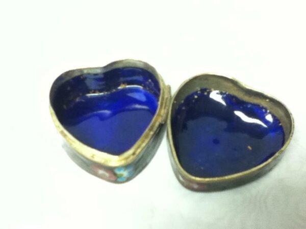 Vintage, Beautiful, Cloisonne, Heart-Shape, Hinged, Black, Floral Trinket Box