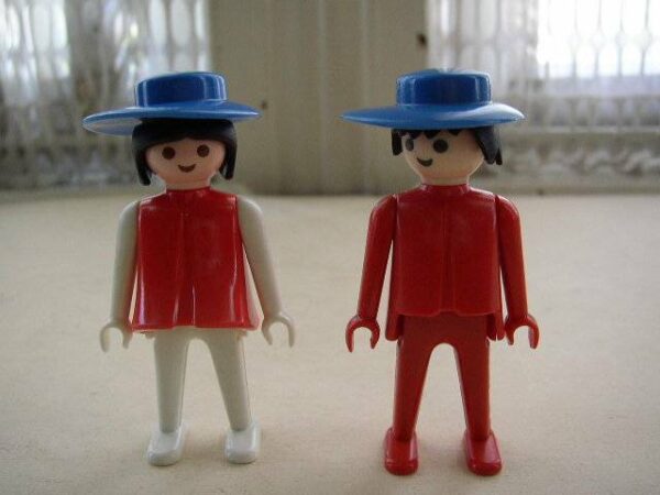 Vintage, 1974 Geobra, Lot of 2 Little People Figures with Hat